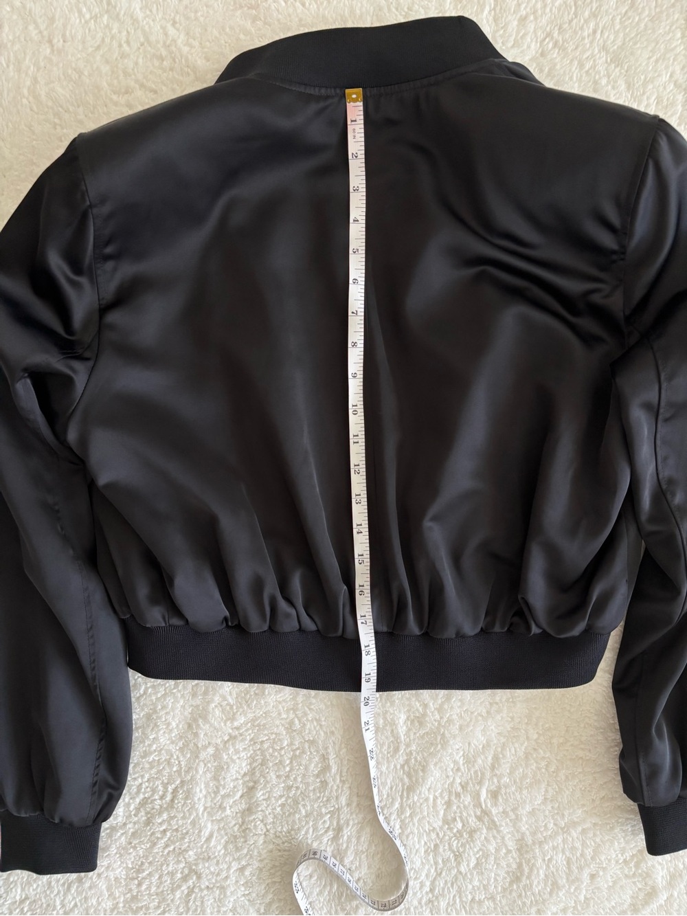 Zara Satin Cropped Bomber Jacket Black Size M Lightweight Button Front - Picture 6 of 9